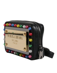 Dolce & Gabbana Black Leather LED Logo Wrist Strap Clutch Bag Dolce & Gabbana Retail Flare
