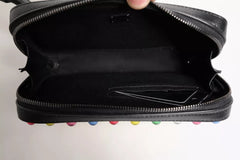 Dolce & Gabbana Black Leather LED Logo Wrist Strap Clutch Bag Dolce & Gabbana Retail Flare