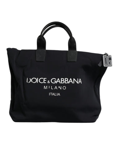 Dolce & Gabbana Black Canvas DG Logo Women Shopping Hand Tote Bag Dolce & Gabbana Retail Flare