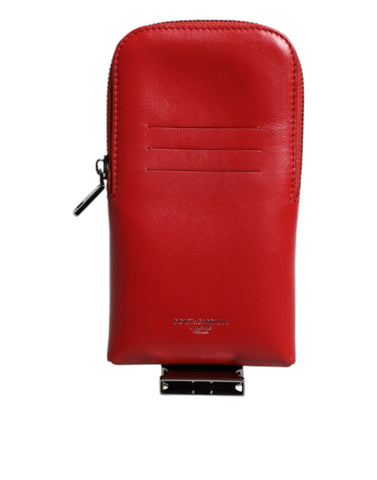 Dolce & Gabbana Red Leather Logo Zip Around Card Holder Wide Strap Wallet Dolce & Gabbana Retail Flare