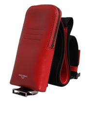 Dolce & Gabbana Red Leather Logo Zip Around Card Holder Wide Strap Wallet Dolce & Gabbana Retail Flare