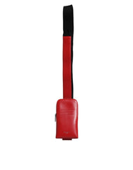 Dolce & Gabbana Red Leather Logo Zip Around Card Holder Wide Strap Wallet Dolce & Gabbana Retail Flare
