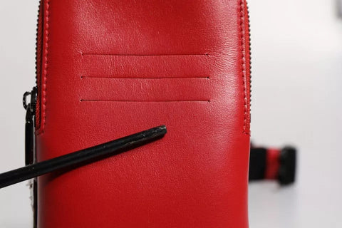 Dolce & Gabbana Red Leather Logo Zip Around Card Holder Wide Strap Wallet Dolce & Gabbana Retail Flare