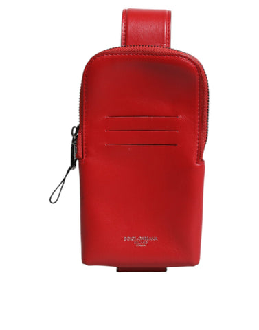 Dolce & Gabbana Red Leather Logo Zip Around Card Holder Wide Strap Wallet Dolce & Gabbana Retail Flare