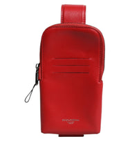 Dolce & Gabbana Red Leather Logo Zip Around Card Holder Wide Strap Wallet Dolce & Gabbana Retail Flare