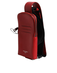 Dolce & Gabbana Red Leather Logo Zip Around Card Holder Wide Strap Wallet Dolce & Gabbana Retail Flare