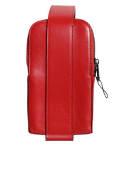Dolce & Gabbana Red Leather Logo Zip Around Card Holder Wide Strap Wallet Dolce & Gabbana Retail Flare