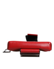 Dolce & Gabbana Red Leather Logo Zip Around Card Holder Wide Strap Wallet Dolce & Gabbana Retail Flare