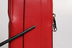 Dolce & Gabbana Red Leather Logo Zip Around Card Holder Wide Strap Wallet Dolce & Gabbana Retail Flare