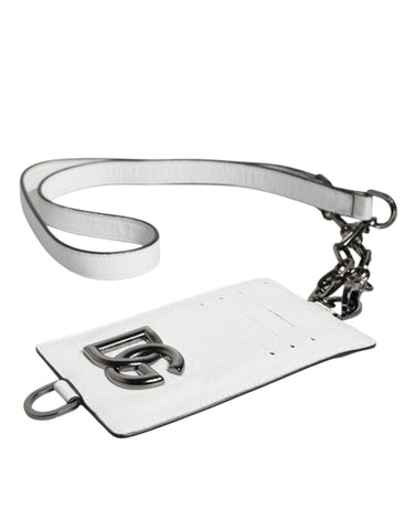 Dolce & Gabbana White Calf Leather Lanyard Logo Card Holder Wallet Dolce & Gabbana Retail Flare