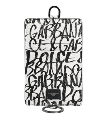 Dolce & Gabbana White Leather Lanyard Logo Print Card Holder Wallet Dolce & Gabbana Retail Flare
