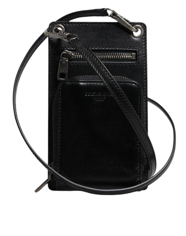 Dolce & Gabbana Black Horse Leather Zip Logo Shoulder Neck Strap Wallet Dolce & Gabbana Retail Flare