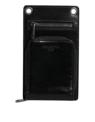 Dolce & Gabbana Black Horse Leather Zip Logo Shoulder Neck Strap Wallet Dolce & Gabbana Retail Flare
