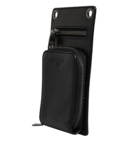 Dolce & Gabbana Black Horse Leather Zip Logo Shoulder Neck Strap Wallet Dolce & Gabbana Retail Flare