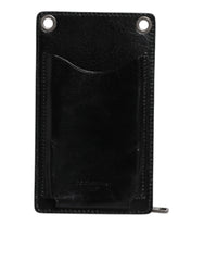 Dolce & Gabbana Black Horse Leather Zip Logo Shoulder Neck Strap Wallet Dolce & Gabbana Retail Flare