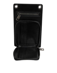 Dolce & Gabbana Black Horse Leather Zip Logo Shoulder Neck Strap Wallet Dolce & Gabbana Retail Flare