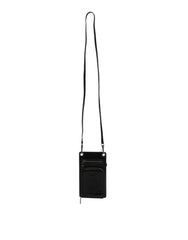 Dolce & Gabbana Black Horse Leather Zip Logo Shoulder Neck Strap Wallet Dolce & Gabbana Retail Flare