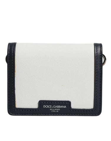 Dolce & Gabbana White Blue Leather Bifold Crossbody Sling Wallet Dolce & Gabbana Retail Flare