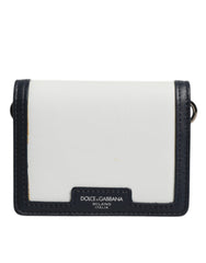 Dolce & Gabbana White Blue Leather Bifold Crossbody Sling Wallet Dolce & Gabbana Retail Flare