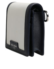 Dolce & Gabbana White Blue Leather Bifold Crossbody Sling Wallet Dolce & Gabbana Retail Flare