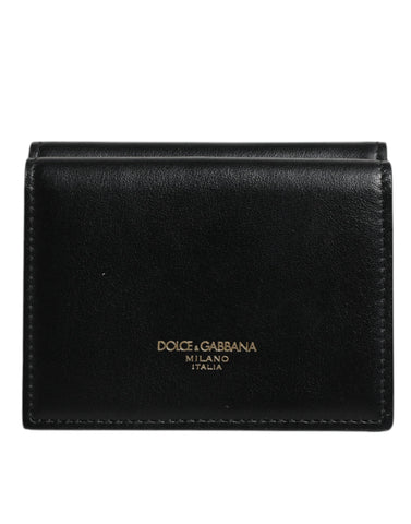 Dolce & Gabbana Black Leather Folding Card Holder Logo Print Wallet Dolce & Gabbana Retail Flare