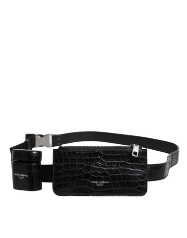 Dolce & Gabbana Black Alligator Leather Airpods Case Coin Purse Wallet Dolce & Gabbana Retail Flare