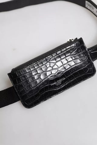 Dolce & Gabbana Black Alligator Leather Airpods Case Coin Purse Wallet Dolce & Gabbana Retail Flare