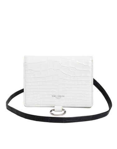 Dolce & Gabbana White Blue Leather Bifold Crossbody Sling Wallet Dolce & Gabbana Retail Flare
