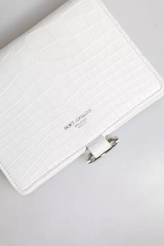 Dolce & Gabbana White Blue Leather Bifold Crossbody Sling Wallet Dolce & Gabbana Retail Flare