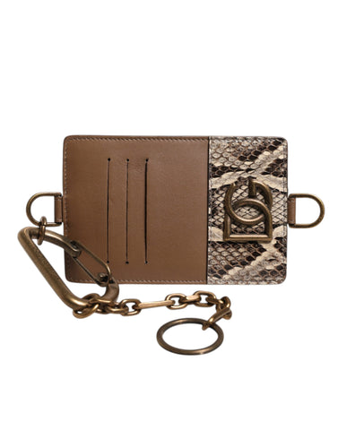 Dolce & Gabbana Brown Exotic Leather Card Holder DG Logo Plaque Wallet Dolce & Gabbana Retail Flare