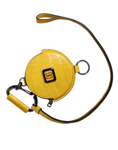 Dolce & Gabbana Yellow Round Leather DG Logo Coin Purse Lanyard Wallet Dolce & Gabbana Retail Flare