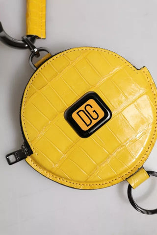 Dolce & Gabbana Yellow Round Leather DG Logo Coin Purse Lanyard Wallet Dolce & Gabbana Retail Flare