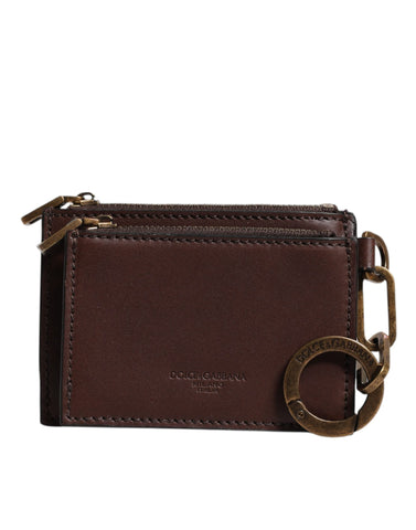 Dolce & Gabbana Brown Leather Zip Logo Keyring Coin Purse Keyring Wallet Dolce & Gabbana Retail Flare