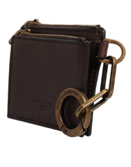 Dolce & Gabbana Brown Leather Zip Logo Keyring Coin Purse Keyring Wallet Dolce & Gabbana Retail Flare