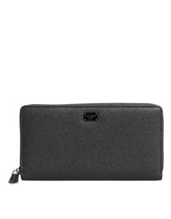 Dolce & Gabbana Dark Gray Leather DG Logo Zip Around Continental Wallet Dolce & Gabbana Retail Flare