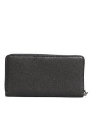 Dolce & Gabbana Dark Gray Leather DG Logo Zip Around Continental Wallet Dolce & Gabbana Retail Flare
