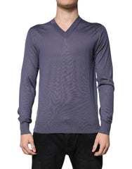 Dolce & Gabbana Gray Cashmere V-neck Men Pullover Sweater Dolce & Gabbana Retail Flare