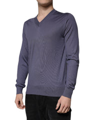 Dolce & Gabbana Gray Cashmere V-neck Men Pullover Sweater Dolce & Gabbana Retail Flare