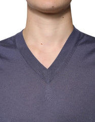 Dolce & Gabbana Gray Cashmere V-neck Men Pullover Sweater Dolce & Gabbana Retail Flare