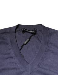 Dolce & Gabbana Gray Cashmere V-neck Men Pullover Sweater Dolce & Gabbana Retail Flare