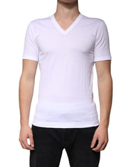 Dolce & Gabbana White Cotton V-neck Short Sleeves T-shirt Dolce & Gabbana Retail Flare