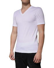 Dolce & Gabbana White Cotton V-neck Short Sleeves T-shirt Dolce & Gabbana Retail Flare