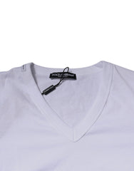 Dolce & Gabbana White Cotton V-neck Short Sleeves T-shirt Dolce & Gabbana Retail Flare