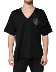 Dolce & Gabbana Black Cotton Logo Vneck Short Sleeve T-shirt Dolce & Gabbana Retail Flare
