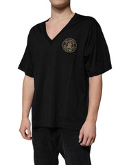 Dolce & Gabbana Black Cotton Logo Vneck Short Sleeve T-shirt Dolce & Gabbana Retail Flare