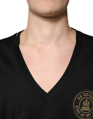 Dolce & Gabbana Black Cotton Logo Vneck Short Sleeve T-shirt Dolce & Gabbana Retail Flare