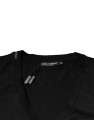 Dolce & Gabbana Black Cotton Logo Vneck Short Sleeve T-shirt Dolce & Gabbana Retail Flare