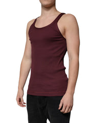 Dolce & Gabbana Maroon Cotton Sleeveless Round Neck Tank T-shirt Dolce & Gabbana Retail Flare