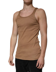 Dolce & Gabbana Brown Cotton Sleeveless Round Neck Tank T-shirt Dolce & Gabbana Retail Flare