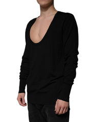 Dolce & Gabbana Black Wool Round Neck Pullover Sweater Dolce & Gabbana Retail Flare